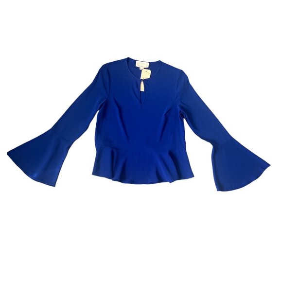 NWT Artelier Nicole Miller Blue Keyhole Crewneck Peplum Blouse Small Reg $245 - Picture 4 of 12